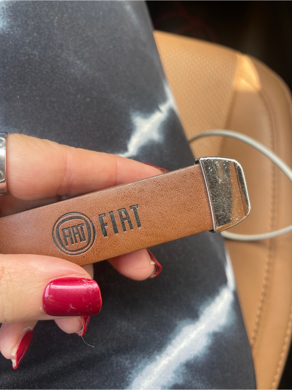 Vintage FIAT Leather Key Fob Strap ONLY Missing Keyring Hardware